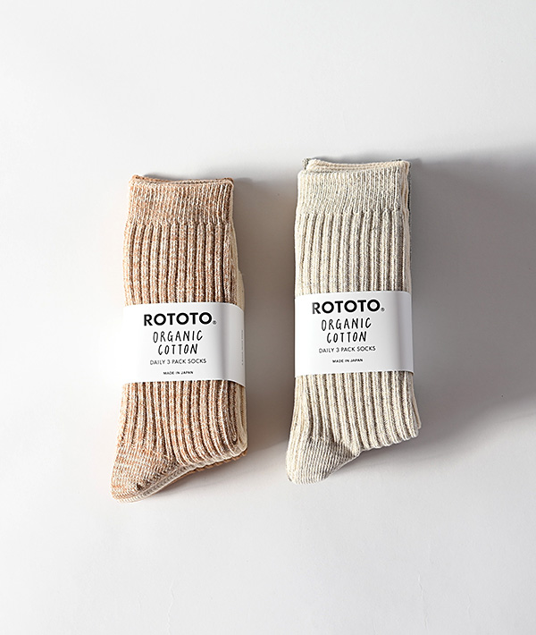 ROTOTO (ロトト) ORGANIC DAILY 3 PACK RIBBED CREW SOCKS【MENS&WOMENS】
