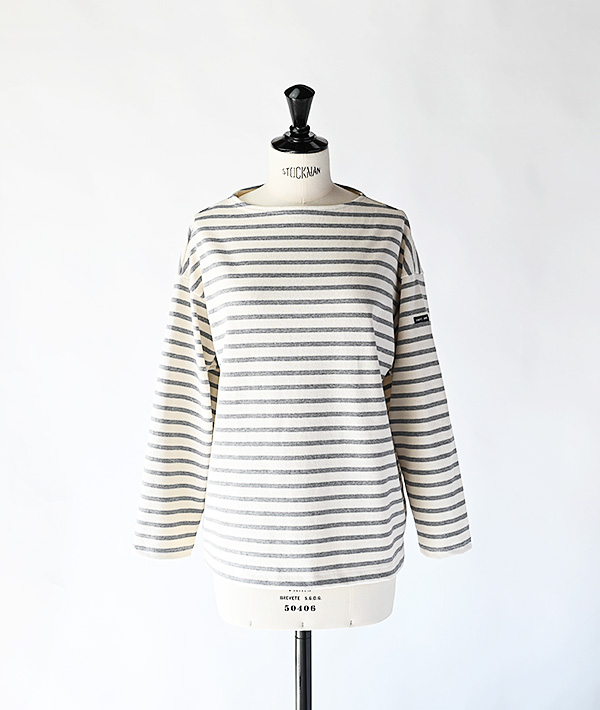 SAINT JAMES (セントジェームス) OUESSANT LOOSE ドロップショルダー ロングスリーブ エクリュ×グレー【WOMENS】