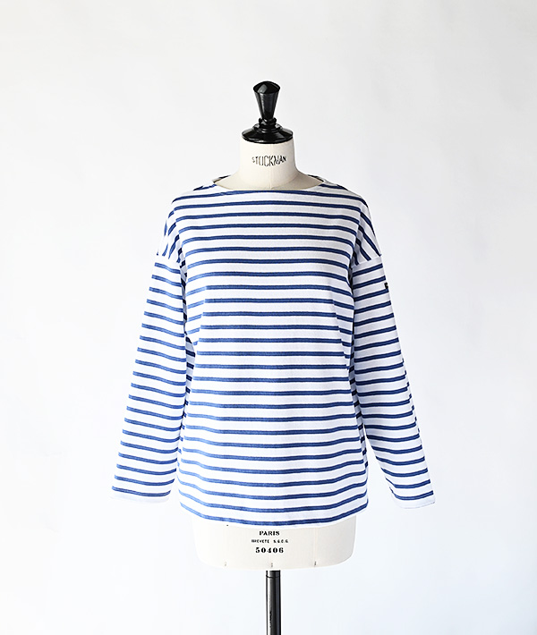 SAINT JAMES (セントジェームス) OUESSANT LOOSE ドロップショルダー ロングスリーブ ホワイト×マッドブルー【WOMENS】