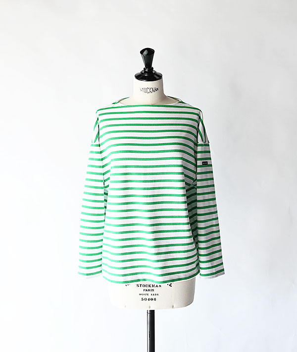 SAINT JAMES (セントジェームス) OUESSANT LOOSE ドロップショルダー ロングスリーブ ホワイト×ヴェールグリーン【MENS&WOMENS】