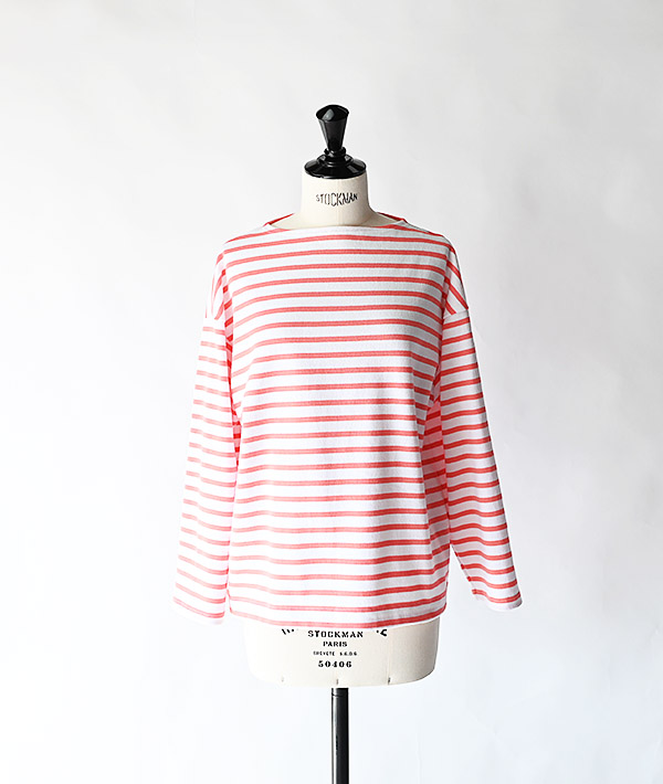 SAINT JAMES (セントジェームス) OUESSANT LOOSE ドロップショルダー ロングスリーブ ホワイト×コーラルピンク【MENS&WOMENS】