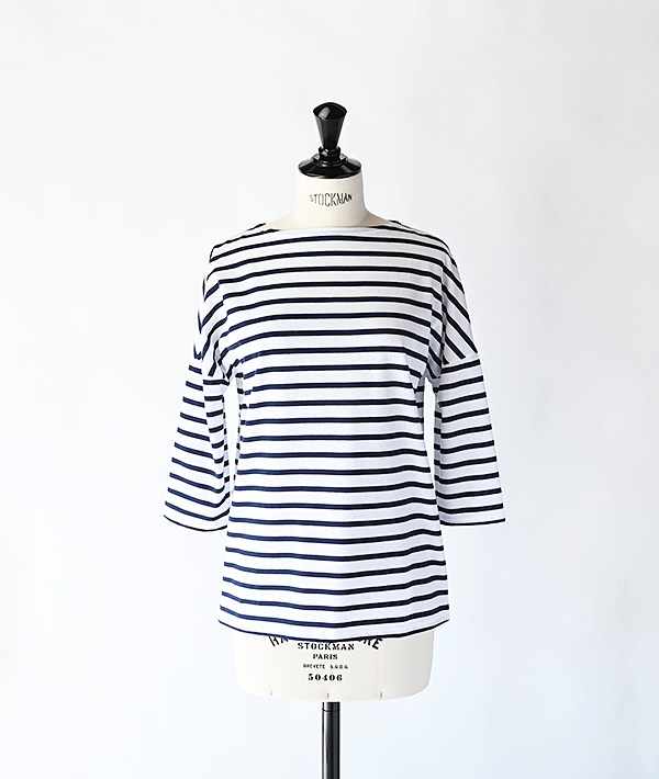 SAINT JAMES (セントジェームス) SLOUCH 七分袖ドロップショルダー ホワイト×マリン【WOMENS】