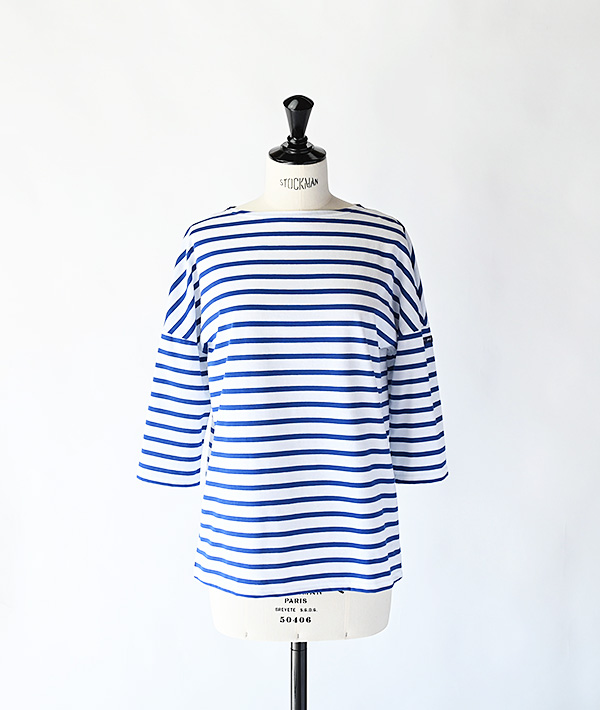 SAINT JAMES (セントジェームス) SLOUCH 七分袖ドロップショルダー ホワイト×コバルトブルー【WOMENS】