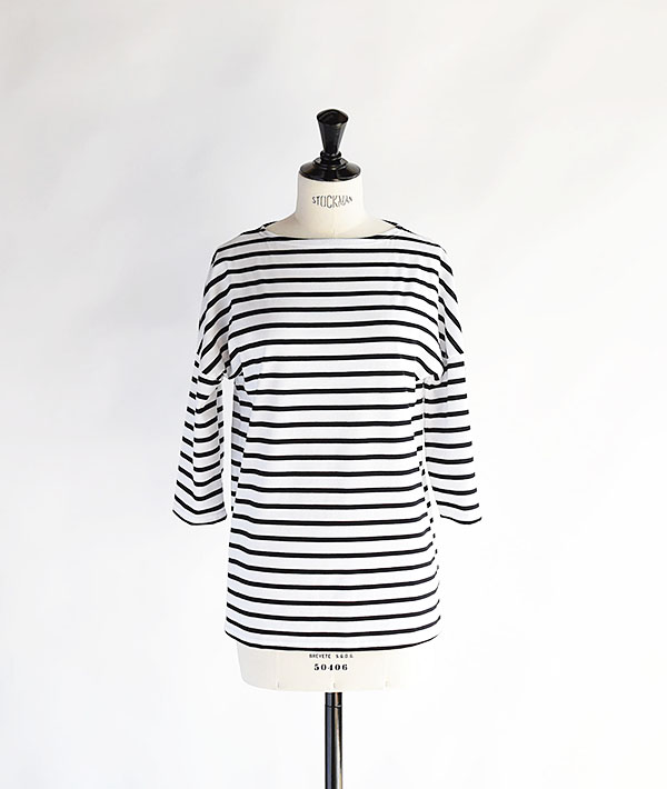 SAINT JAMES (セントジェームス) SLOUCH 七分袖ドロップショルダー ホワイト×ブラック【WOMENS】