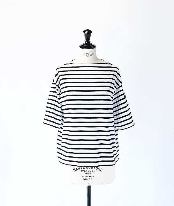 SAINT JAMES (セントジェームス) PIRIAC TEELOOSE 五分袖ドロップショルダー ホワイト×ブラック【WOMENS】