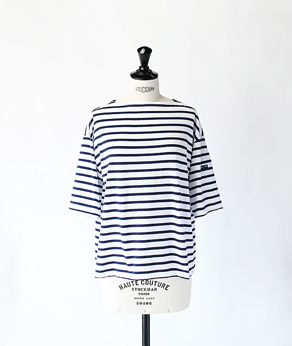 SAINT JAMES (セントジェームス) PIRIAC TEELOOSE 五分袖ドロップショルダー ホワイト×マリン【WOMENS】