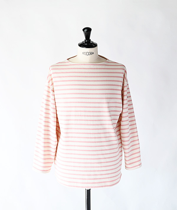 SAINT JAMES (セントジェームス) OUESSANT LOOSE 2 長袖ドロップショルダー エクリュ×パウダーピンク【MENS】