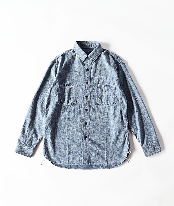 BLUE BLUE(ブルーブルー) NAVY スノーシャンブレー ワークシャツ【MENS】