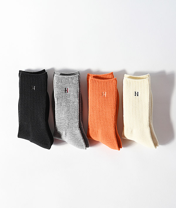HOLLYWOOD RANCH MARKET(ハリウッドランチマーケット) Hエンブロイダリー アクリルウール パイルクルーソックス【MENS&WOMENS】