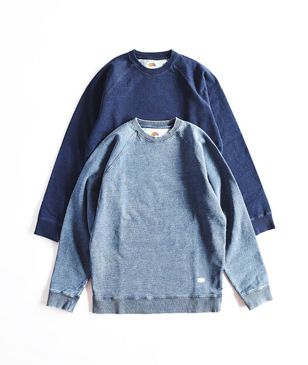 FRUIT OF THE LOOM×BLUE BLUE(フルーツオブザルーム×ブルーブルー) INDIGO SWEAT RAGLAN CREW NECK【MENS】