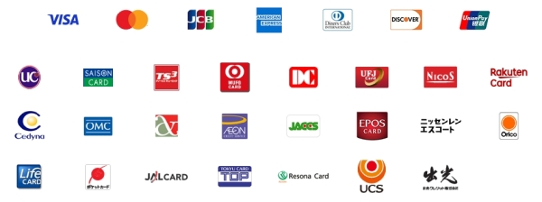 VISA、Master Card、JCB、AMERICAN EXPRESS、Diners club、DISCOVER